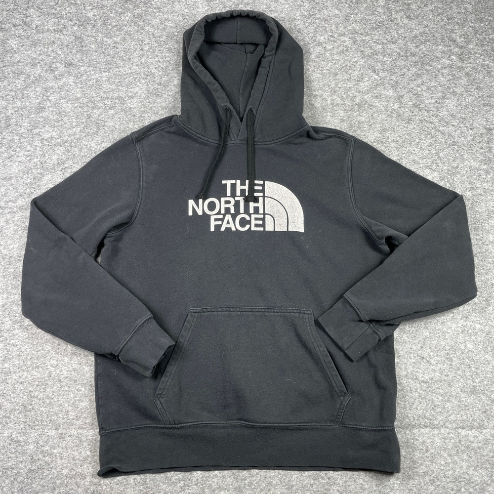 The North Face Hoodie Mens M Black Half Dome Pullover Fleece Sweatshirt 721556